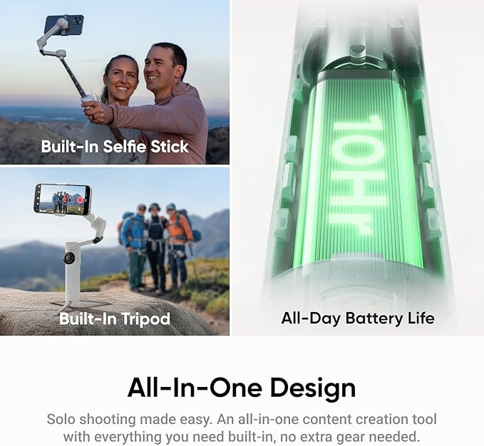 Insta360 Flow 2 White - Foldable AI Gimbal for iPhone, AI Tracking, Multi-Person Tracking, Built-in Tripod/Selfie Stick, Remote Control, iPhone/Android Portable Stabilizer