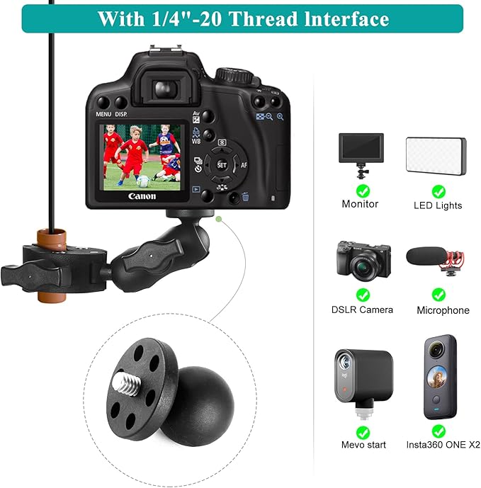 Super Double Clamp Camera Mount Chair Umbrella Clamp, with 360° Magic Arm Double Ball Head Adapter for Umbrella, Pole, Strollers, Motorcycle, Photo Studio Light Stand, Photo Boom Stand