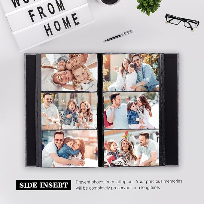 Mublalbum Small Photo Album 4x6 300 Photos Linen Cover Picture Book with Horizontal Pockets for Wedding Family Anniversary and Baby (Gray)