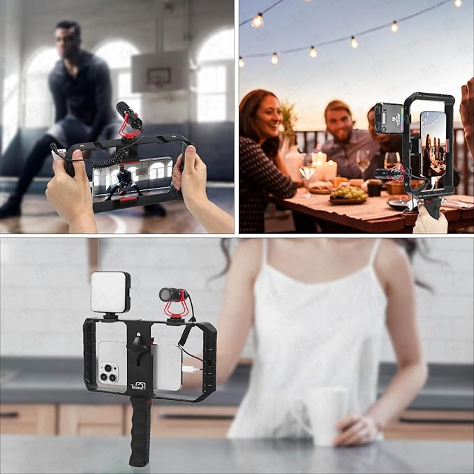 Taisioner Smartphone Video Rig Hand Girp Stabilizer Filmmaking Vlogging Case Phone Video Stabilizer with Cold Shoe for Film Maker Video Grapher Compatible with iPhone 15/14/13/12/ Pro Max and Android