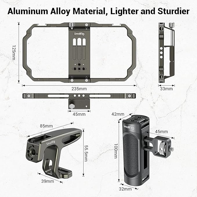 US Stock Universal Mobile Phone Handheld Video Rig kit with Two Side Handles and a top Handle for Mobile Filmmaking, vlogging,Features Two Cold Shoe mounts and Multiple 1/4 Threaded Holes