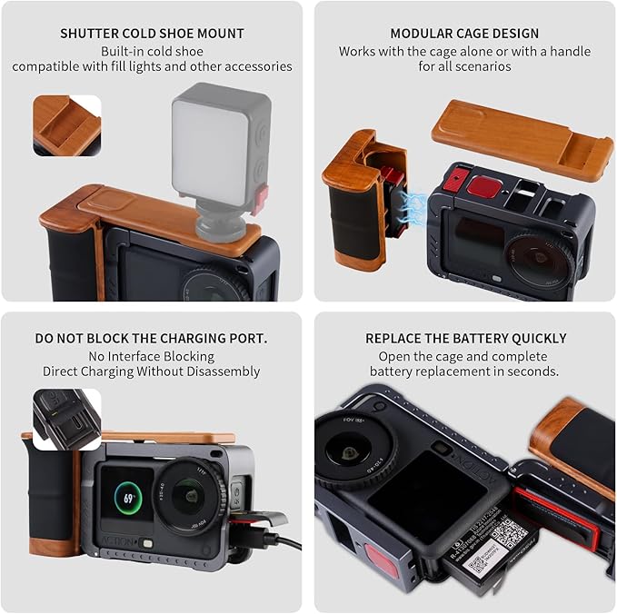 Aluminum Street Grip Kit for DJI OSMO Action 6 Accessories Grip Handle Set (Camera Grip+Ultra-Light Cage) Protective Metal Frame Action 6 Case with Multiple Expansion Interfaces, 1/4" Screw Hole