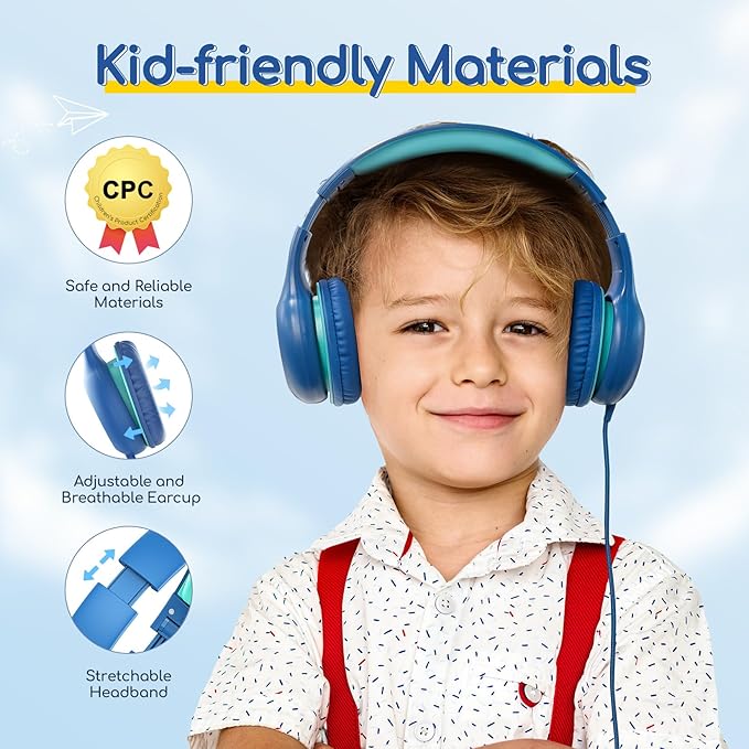 EarFun Kids Headphones Wired with Microphone, 85/94dB Volume Limit Headphones for Kids, Portable Wired Headphone with Shareport, Stereo Sound Foldable Headset for School/Tablet/PC/Kindle, Type C