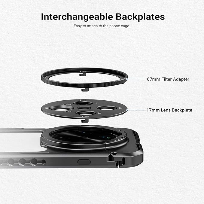 NEEWER Find X8 Ultra Phone Cage, Quick Release Video Rig Stabilizer for Recording Vlogging Filming with 67mm Filter Ring & 17mm Lens Backplate, Compatible with Oppo Find X8 Ultra, Black, PA147