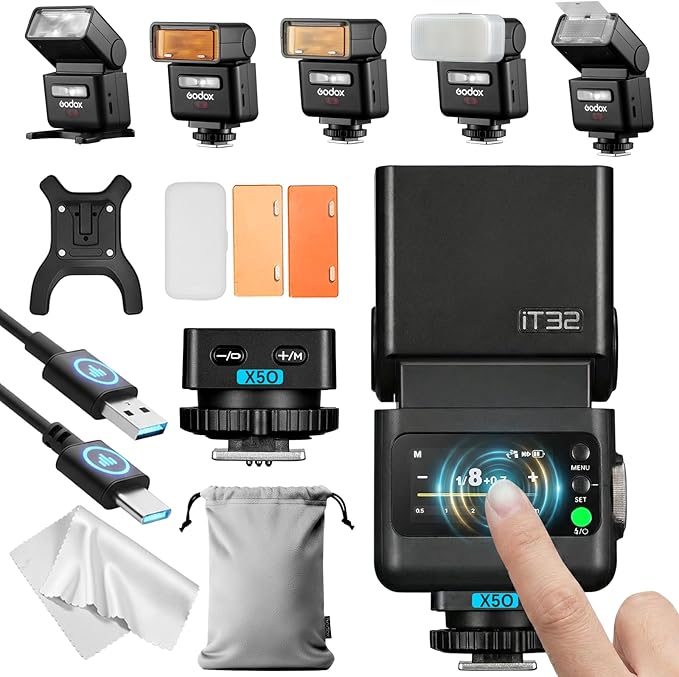 Godox IT32 TTL Camera Flash with X5O Flash Trigger for Olympus, Magnetic Hotshoe & Trigger 2-in-1,Colorful Touch Screen,Rotatable Flash Head,X SystemTTL&HSS,LED Modeling Lamp,Creative Accessories