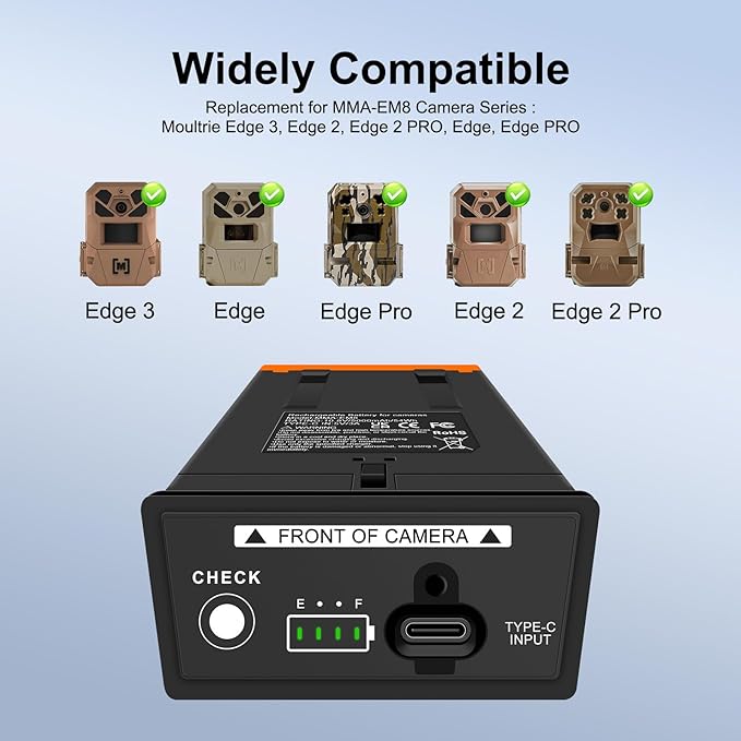 2-Pack Rechargeable Battery Pack with USB-C Charger Cable for Edge Series Cellular Trail Camera, Compatible with Moultrie Edge Cellular Trail Cameras Edge 3, Edge, Edge Pro, Edge 2, Edge 2 Pro