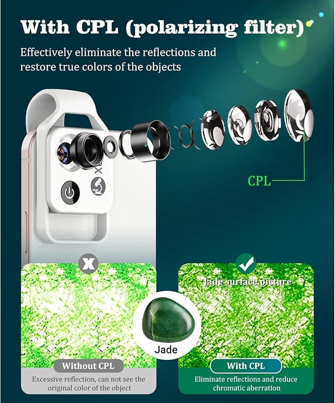flexman 200X Mini Phone Microscope with CPL Lens, USB Rechargeable Pocket Microscope with Universal Phone Clip, Digital Microscope Camera Attachments for Smartphones(White)