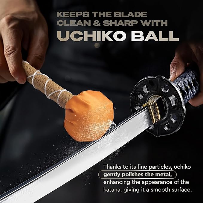 Sword Katana Knife Cleaning Kit - Maintenance Set with 2 Choji Oil - Large Microfiber - Japanese Wooden Stoarge Box - Uchiko Ball - Hammer - 4 Mekugi - Care for Samurai Katanas Swords - Storage Cases