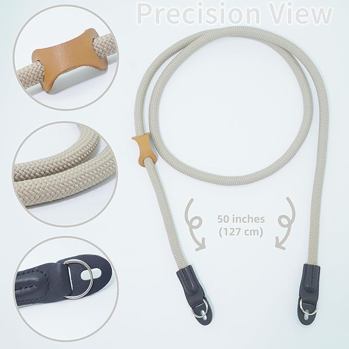 Little Fire Craft Camera Strap Crossbody Camera Neck Shoulder Strap 127cm Climbing Rope for Photographers Lanyard 10mm Thick - Khaki