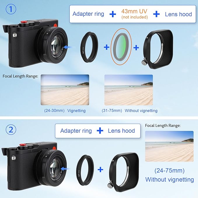 Haoge 43mm Square Metal Lens Hood Shade for Leica D-Lux 8 Camera Accessories Screw-in Lens Hood