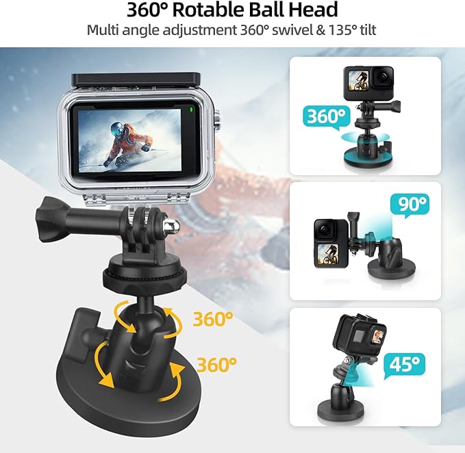 Magnetic Camera Mount with Ball Head, Magnetic Phone Holder for Gym,Super Strong Rubber Coating Neodymium Magnet for Smartphone Hero 13/12/11/10/9/8/7/6,DJI Osmo Action Insta360, Security Camera