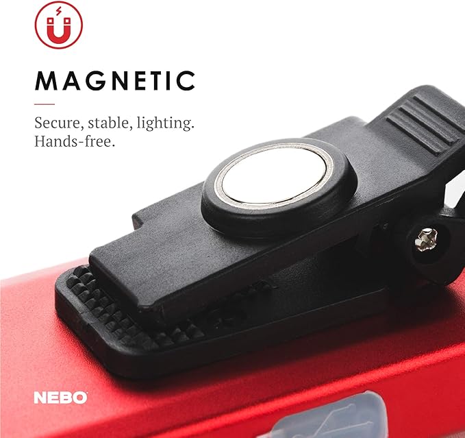 NEBO Slim Pocket Flashlight | 500 Lumens, Rechargeable Mini EDC Work Light, Magnetic Base & Dimmable Brightness, Durable & Water Resistant, Includes Charging Cable — Red