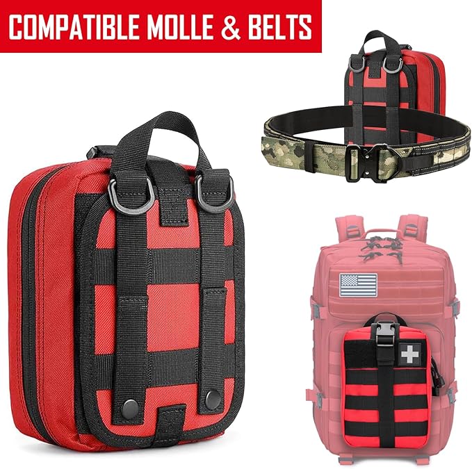 Molle Pouch ifak First aid kit Bag Empty Trauma Medical Tear away Pouches for Belt Backpack Vest Car Molly Med Case 600D nylon Small Tactical Pouch (RED)