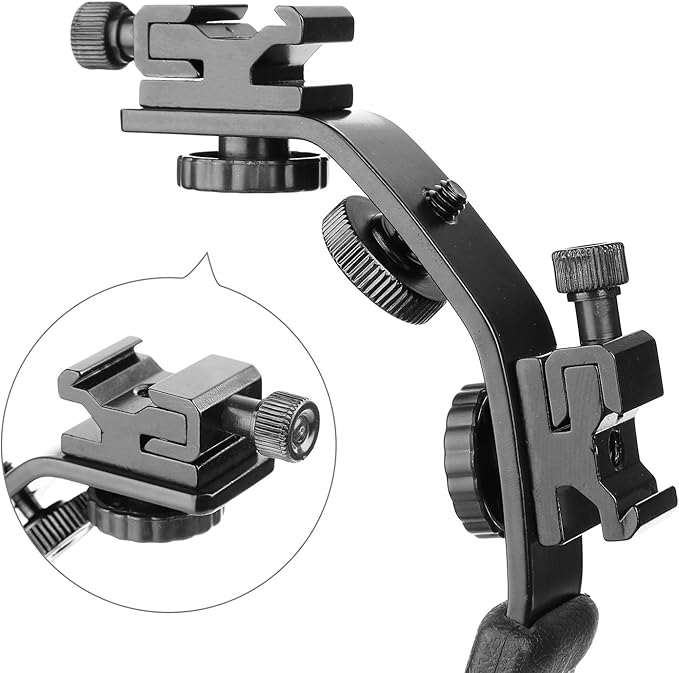 ChromLives Camera L Bracket Mount Video Grip L-Bracket with Dual Flash Cold Shoe Mount 1/4'' Tripod Screw, Heavy Duty Padded Hand Grip for DSLR Camera Camcorder (Updated)