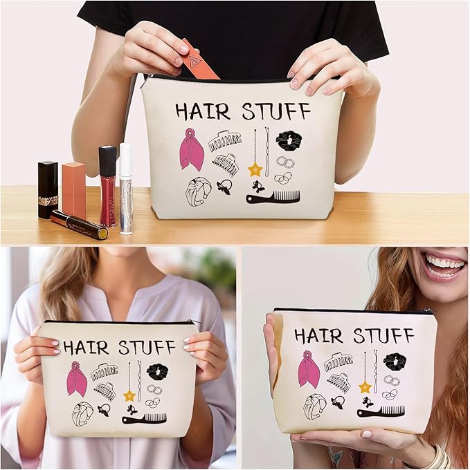 Mom Gifts Hair Stuff Makeup Bag: Hair Accessories Themed Cosmetic & Toiletry Organizer Pouch For Teen Girls & Women Hairstylist Sisters, Friends.Ideal Mom Gift For Travel, Birthdays.