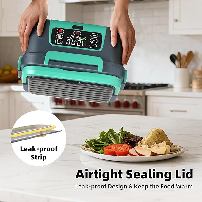 XL 6.3-Cups Cordless Electric Heated Lunch Box for Adults, 20000mAh Rechargeable Battery Powered Smart Self Heating Lunchbox for Men Women, 100W Food Warmer for Trucks Driver Travel Office Worker