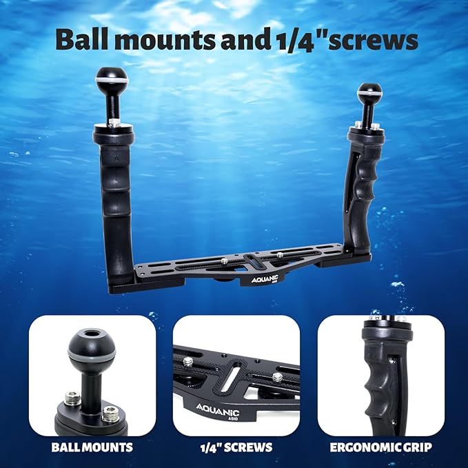 AQUANIC AS10 Underwater Camera Tray Handheld Stabilizer Tray Bracket for Camera Housing, Handle Aluminum Diving Grip for Gopro Divevolk, TG-5/6, RX100 V and Other Action Camera (Black)