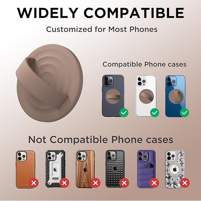 Magnetic Phone Grip Ring Holder, Liquid Silicone Magnet Cell Phone Grip Finger Loop, Compatible with Magsafe, Back of Phone for iPhone 17/16/15/14/13/12 Series, Light Brown