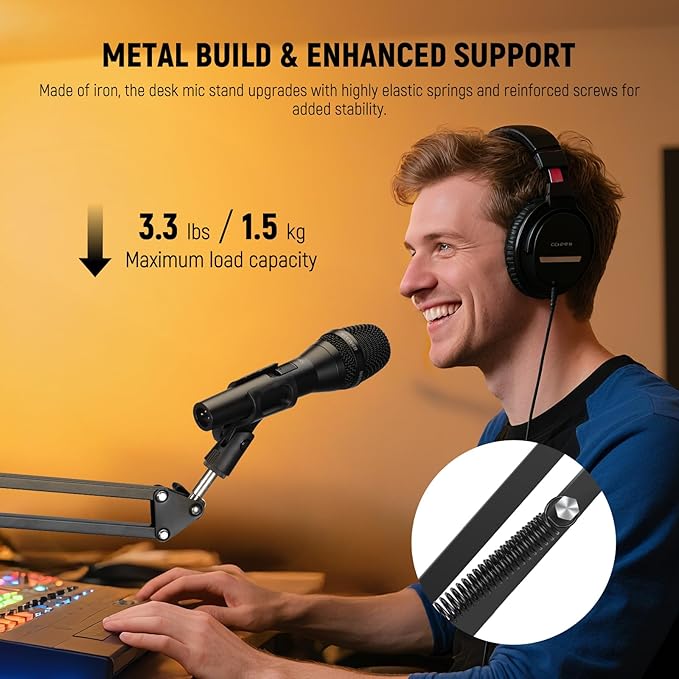 NEEWER BASICS Desktop Microphone Arm Stand, Suspension Scissor Boom Mic Desk Mount Compatible with Blue Yeti Snowball HyperX QuadCast SoloCast Shure, Max Load 3.3 lbs, Cleaning Cloth, MS006
