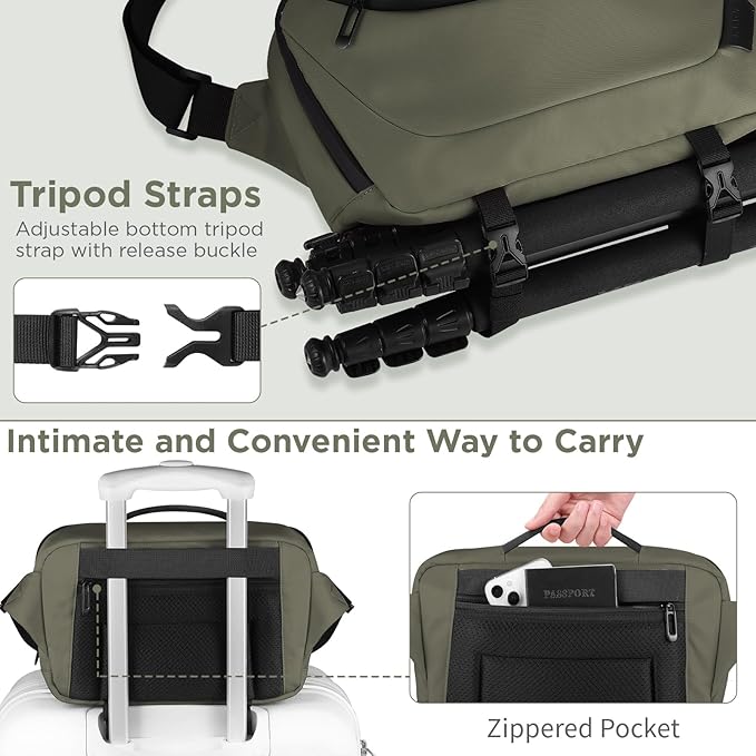 TAAOKA Camera Sling Bag,Travel Waterproof Camera Case with Tripod Holder,Lightweight DSLR/SLR/Mirrorless Small Camera Bags Crossbody for photographers (Dark Green)