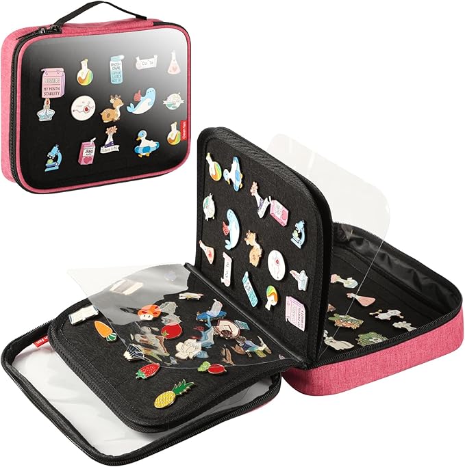 Enamel Pin Display Book, Small Collections or Travel Pin Trading Book, Pin Collector Display Bag,6-Page Pin Display Board,Pin Display Case (Rose Red)