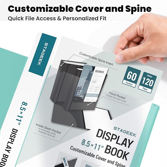 STAGEEK 60-Pocket Portfolio Binder Display 120 Pages, 8.5x11 Binder with Plastic Sleeves, Art Portfolio Folder with Clear Sheet Protectors, Presentation Book for Artwork, Document Organizer