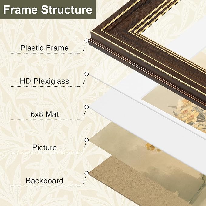 Vittanly 8.5x11 Picture Frame Set of 4, Vintage Photo Frame for Wall Mount, Display 6x8 Pictures with Mat or 8.5x11 without Mat, Rustic Farmhouse Home Decor, Brown