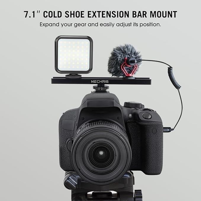 7 Inch Cold Shoe Mount Bracket Cold Shoe Extension Bar, Aluminum Sliding Rail Hot Shoe Mount Bracket with 1/4" & 3/8" Thread for DSLR Camera LED Video Light Microphone Monitor (62033)