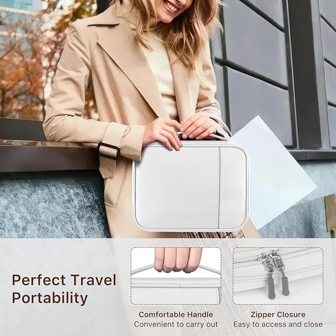 Dadanism Electronics Travel Organizer Case, Double Layers Cord Organizer Travel All-in-One Storage Bag for Cable, Cord, iPad, Chargers, fits 9-11'' Tablets, Portable Tech Accessories Bag, Gray White