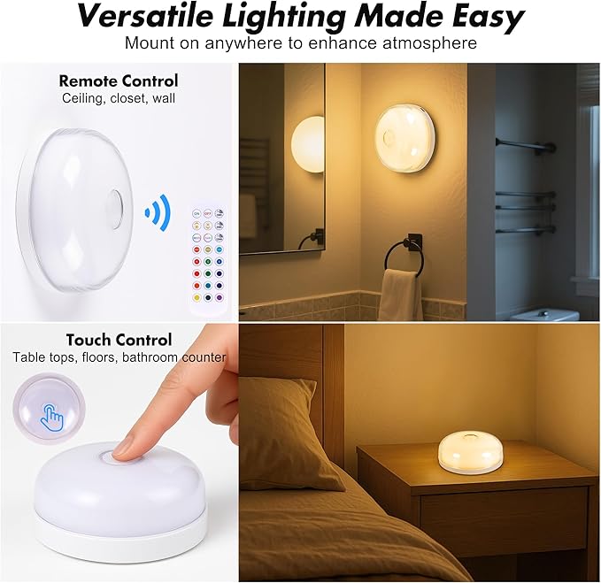 2-Pack Rechargeable Shower Light No Wiring, 15 RGBW Color Changeable Waterproof Lights for Shower with Remote(Dimmable＆Timer), LED Light for Inside Shower, Wireless Mood Lighting for Bathroom, White
