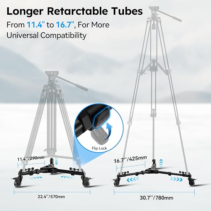 SIRUI Photography Tripod Dolly, Heavy Duty Universal Tripod Wheels with 3" Rubber Wheel, Adjustable Legs, 33lbs Capacity for DSLR Cameras Camcorder Photo Video Lighting (AM-DF02)