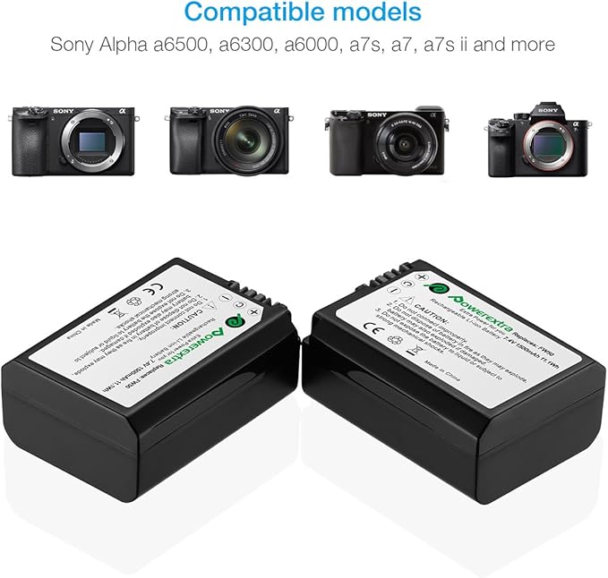 NP-FW50 Battery and Smart LCD Display Dual USB Charger Compatible for Sony ZV-E10, Alpha a6500, a6300, a6000, a7s, a7, a7s ii, a7s, a5100, a5000, a7r, a7 ii Camera