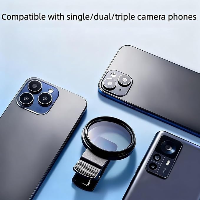 52mm Polarized Smart Phone, adjustments 52mm Polarizing Filter, Clip Design Phone Polarizing Lens, Featuring A Polarizing Filter & Variable ND Filters, for All Phones (Mix,2PCS)