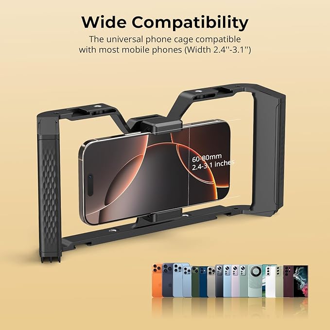 SMALLRIG IG-01 Universal Phone Cage for Short Video Starters, Dual Handgrip Smartphone Video Rig with Cold Shoe Mount, for iPhone 17 16 & Android, for Creators Vlogging-5355