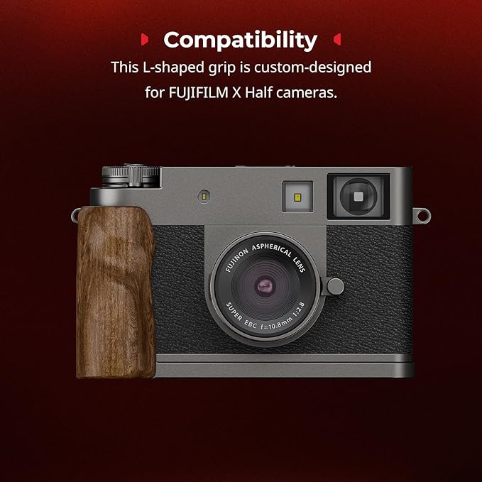 SMALLRIG X Half Wooden L-Shaped Mount Plate for FUJIFILM, L Plate with Ergonomic Wood Side Handle, Includes Hot Shoe Cover (Charcoal Silver) - 5394