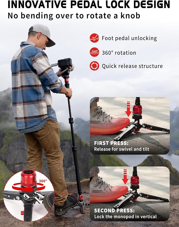 IFOOTAGE Cobra 3 A150S Strike Monopod with Fluid Head,59" Camera Monopod with Pedal Locking Control,One-Step Rapid Height Adjustment(A150S&Komodo K5S)