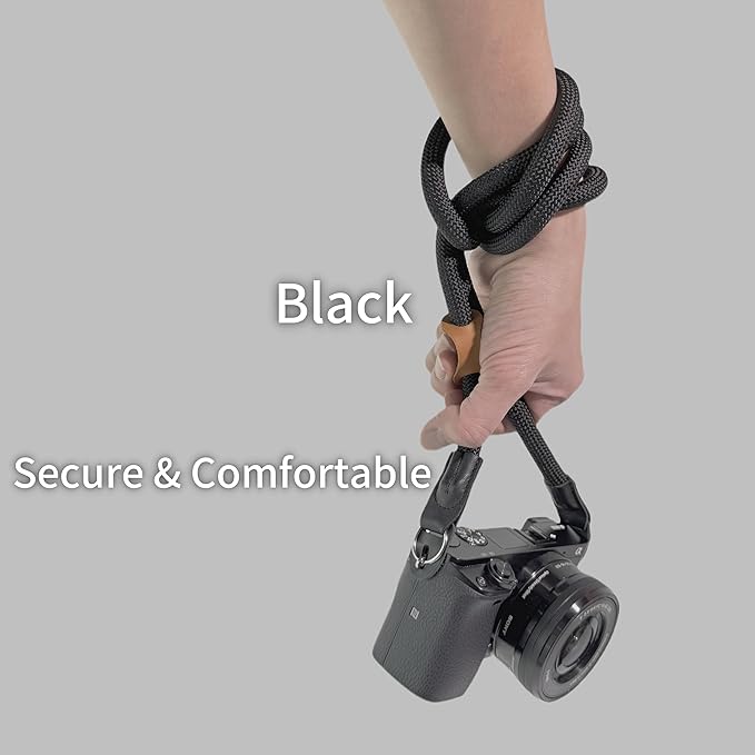 Little Fire Craft Camera Strap Crossbody Camera Neck Shoulder Strap 127cm Climbing Rope for Photographers Lanyard 10mm Thick - Black