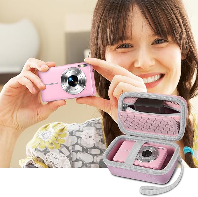 Digital Camera Carrying Case Compatible with Canon PowerShot G7 X Mark II/ G7X Mark III Digital 4K Vlogging Camera/for CAMKORY/for Lecran and More, Compact Small Camera Storage Bag for Kids (Pink)