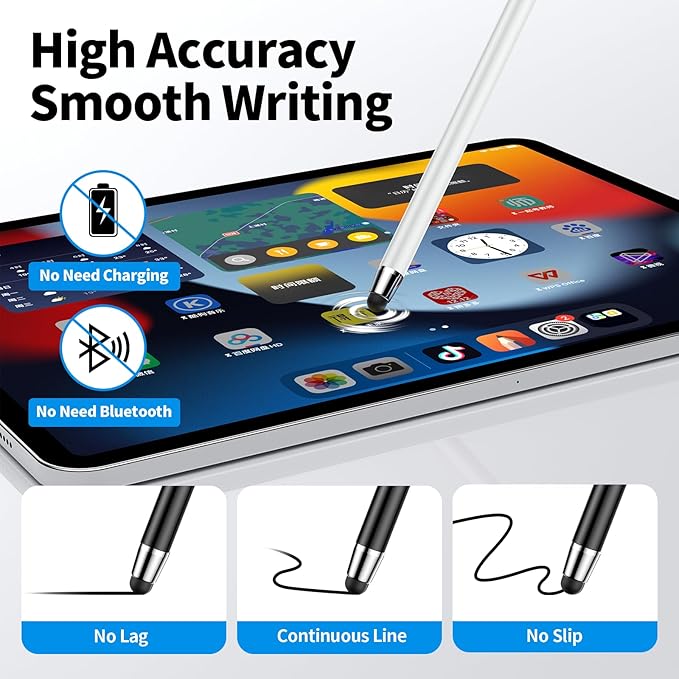 10 PCS Stylus,Stylus Pen for Touchscreen,Stylus 2-in-1 High Sensitivity & Precision Suitable for Touch Screens of iPhone/ipad/Android Tablets(10 Stylus Pen Withe/Black + 20 Tips)