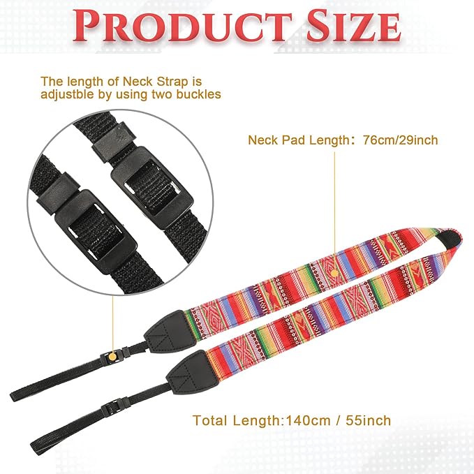 Saintrygo 4 Pcs Vintage Camera Straps for Photographer, 1.5'' Woven Adjustable Universal Neck Shoulder Crossbody Strap Quick Release for All DSLR SLR Camera, Photographer Gift for Men Women, 4 Style