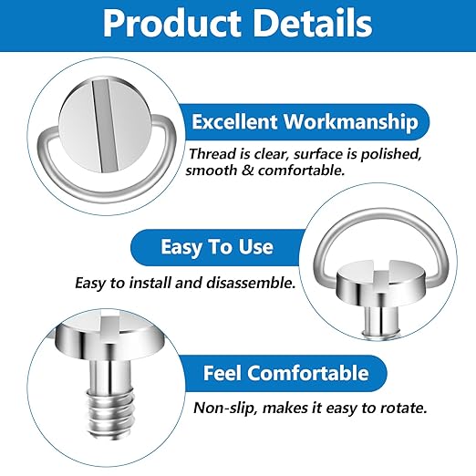 cobee 5 Pcs 1/4" Camera Tripod Screw, Stainless Steel Thread D-Ring Camera Screws, Quick Release Camera Screw for Camera Tripod Monopod QR Plate