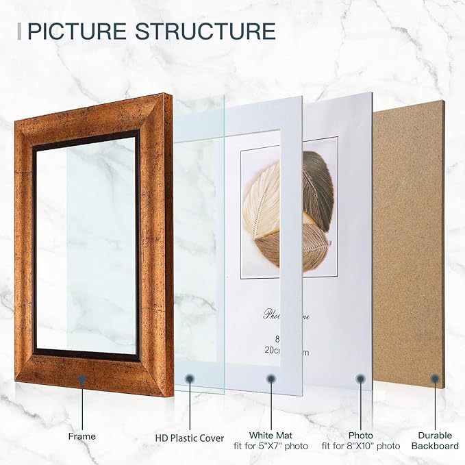XUANLUO 8x10 Picture Frames Set of 4 Rustic Retro Photo Frame with HD Plastic Cover for Wall Mount and Tabletop Display Family Friends Wedding Gift