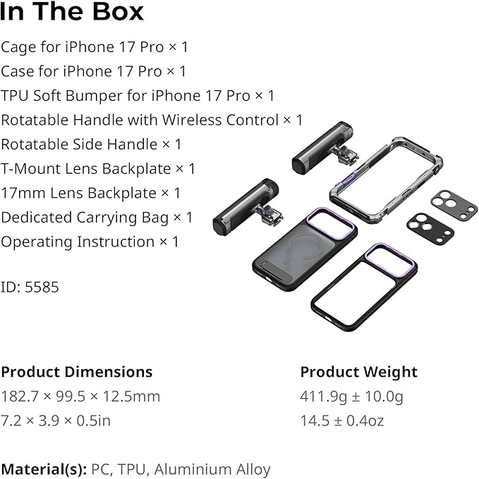 SmallRig Megatron Edition Dual Handheld Video Cage Kit for iPhone 17 Pro, Wireless Control Handle, Quick Release, Filmmaking & Live Streaming Kit with Case, Rotatable Handles, Lens Backplate-5585