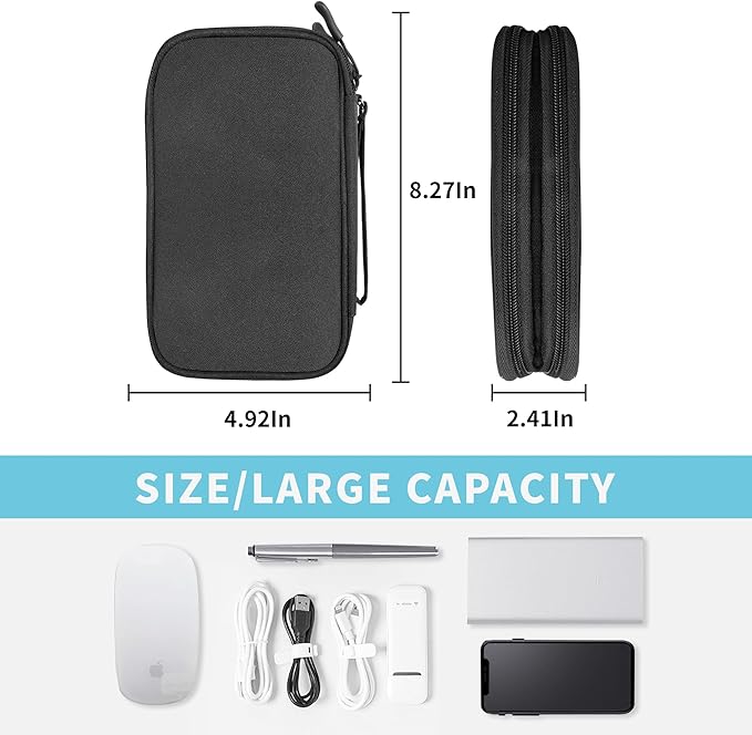 Electronics Organizer Travel Case,Electronic Accessories Storage Bag,Portable Waterproof Cable Organizer Bag,Travel Cord Organizer Bag for Small Charging Cord Storage,Cables,SD Card-Black