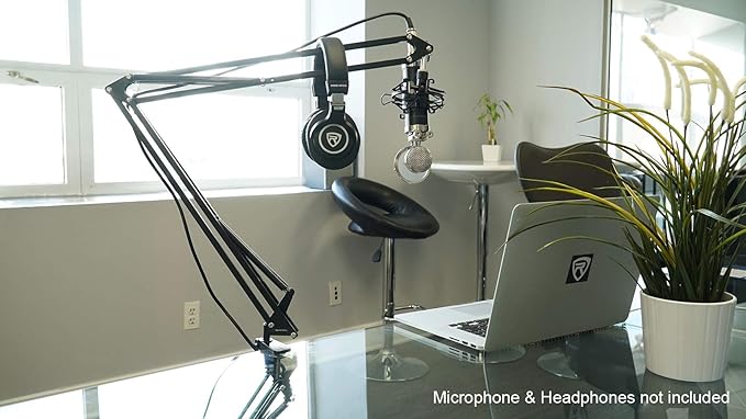 Rockville DMS40 40-Inch Studio Microphone Boom Arm Stand, Aluminum Desk Clamp, 360 degree Rotation, Steel Frame, ABS Mic Clip, for Podcasting and Streaming