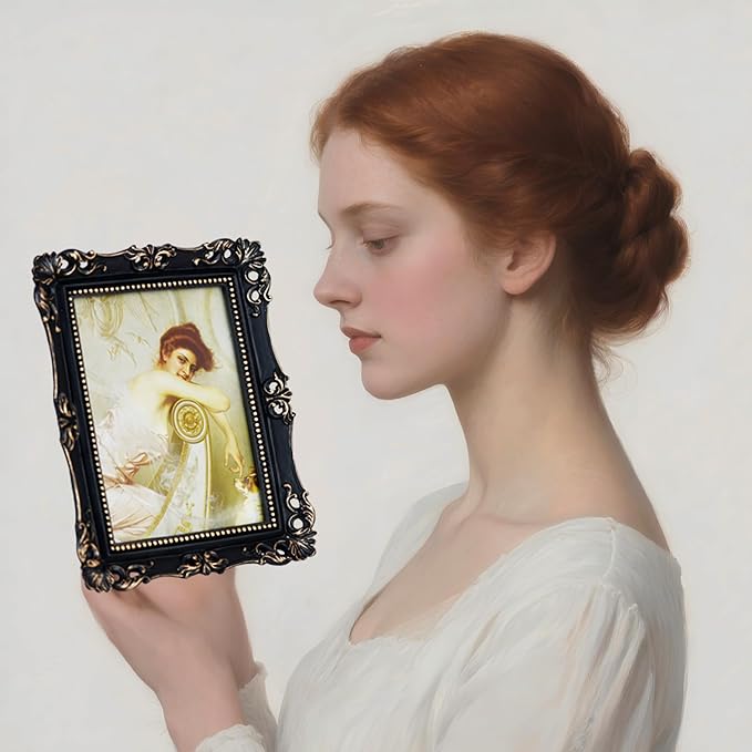 Funerom Vintage Picture Frames with Glass Front, Ornate Frame, Antique Photo Frames for Tabletop or Wall Hanging (Black, 5X7 inch)
