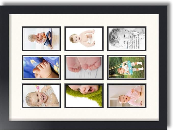 Art to Frames Double-Multimat-1046-824/89-FRBW26079 Collage Photo Frame Double Mat with 9 - 3x5 Openings and Satin Black Frame