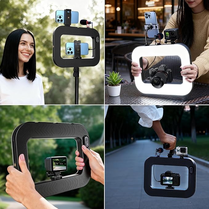 yAyusi Cell Phone Light for Video Recording, Handheld Phone Stabilizer with Light, 8000mAh LED Selfie Phones Ring Light with Phones Holder, Smartphone Video Rig for Camera, Action Camera, Vlog, TikTok