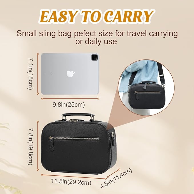 Camera Sling Bag, Waterproof PU Leather Crossbody Camere Bag for Photographers, Small Shockproof Case with Removable Dividers for DSLR/SLR/Mirrorless, 5L Black