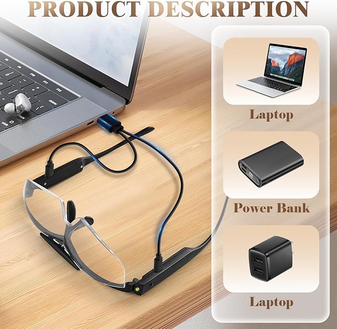 200% Magnifying Glasses with Light, Rechargeable LED Lighted Magnifying Eyewear,Flip-top Hands Free Head Magnifier Eyeglasses for Close Work,Hobbies,Reading,Craft,Jewellery,Sewing Black